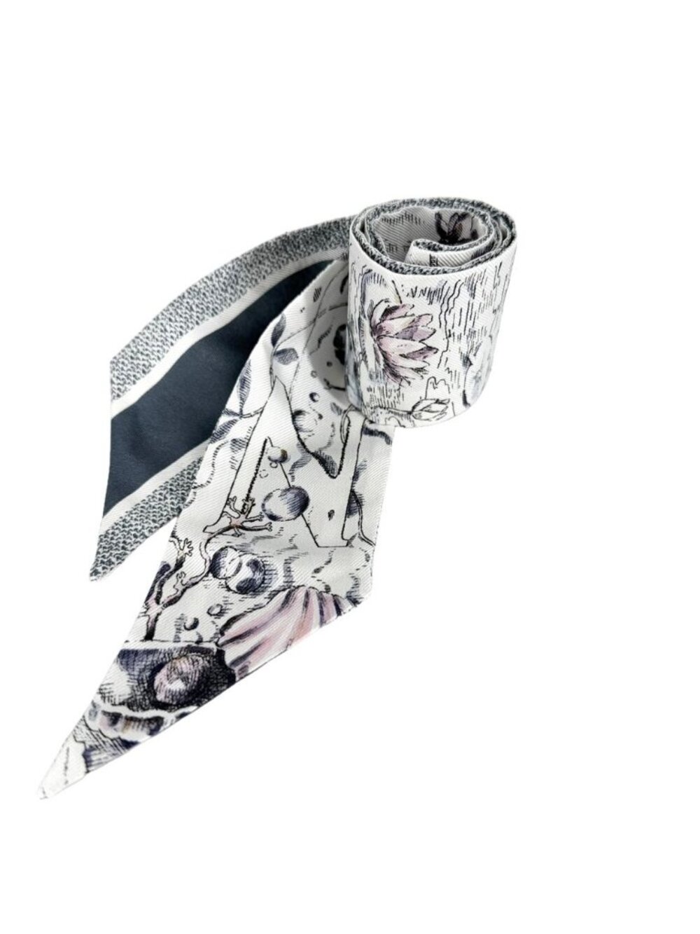 Dior Scarf Mitzah Floral Pattern Silk White Gray